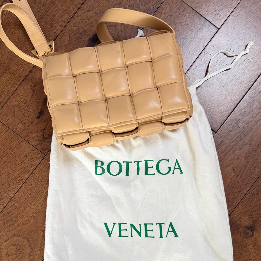 AUTHENTIC BOTTEGA Veneta Padded Cassette Crossbody Almond